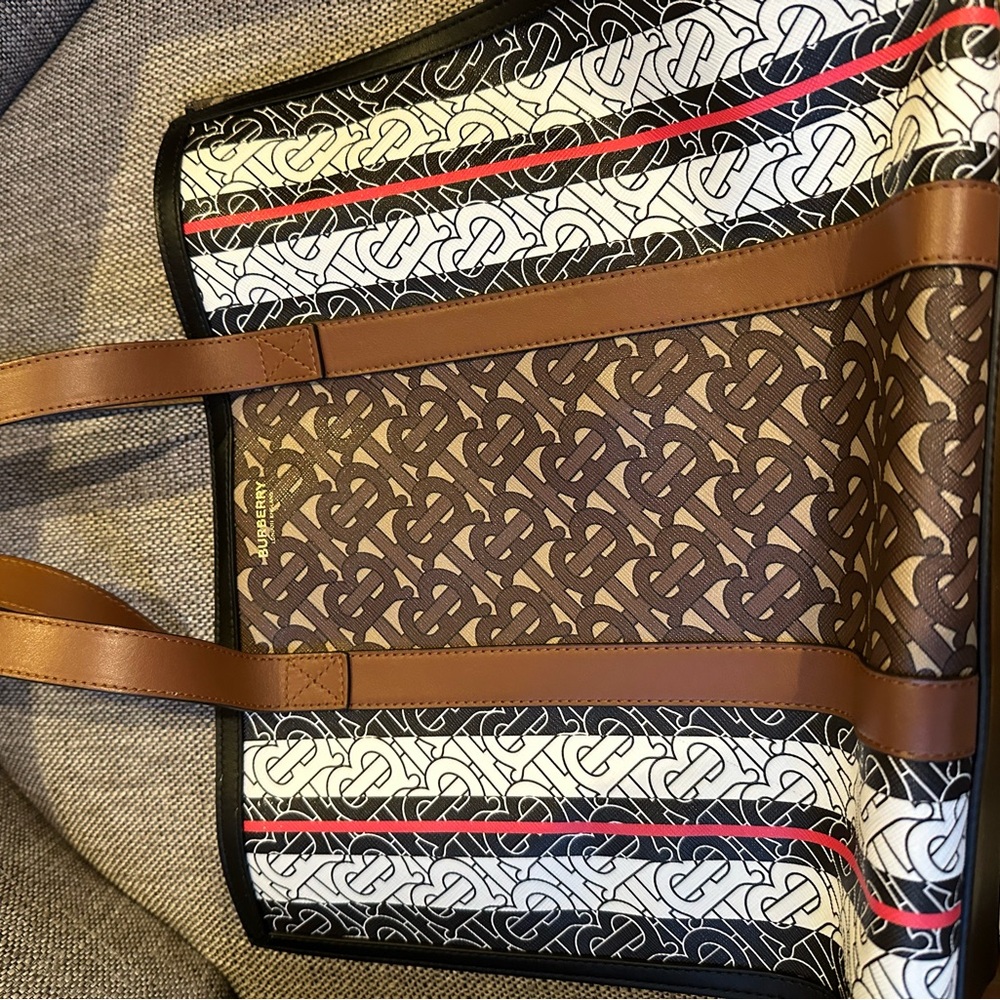 Burberry E-Canvas Monogram stripe Book Tote- Bridle brown - Picture 3 of 4